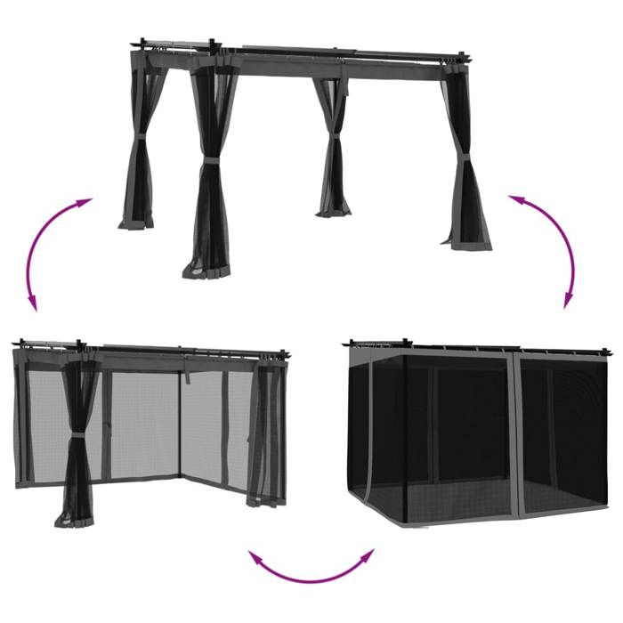 VidaXL Tonnelle avec parois en filet anthracite 3x3 m acier, tonnelle de jardin, tonnelle de patio, pavillon de jardin, 4003909