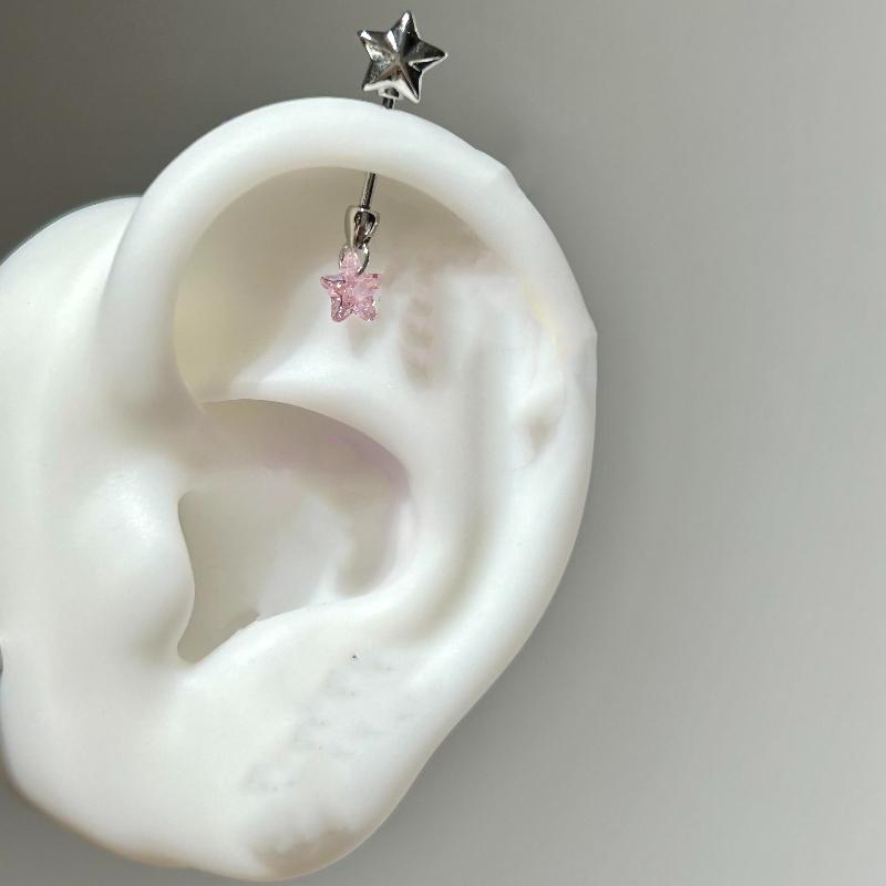 1 Pcs Colorful Star Annular Ear Bone Nail Stainless Steel Cute Love Heart Cross Earrings for Women Body Puncture Accessories