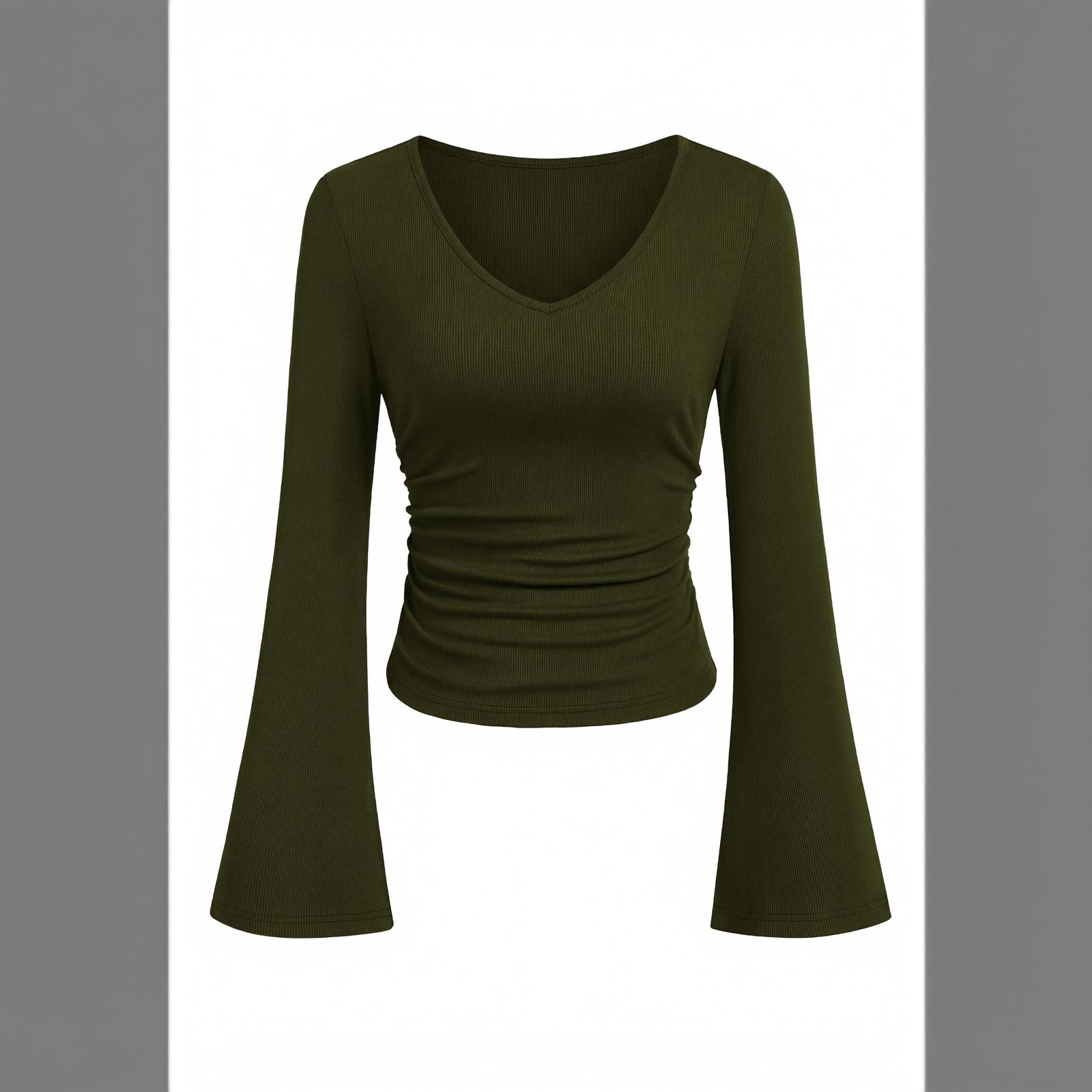 Women s Casual V-Neck Long Sleeve Top, Fashion Blouse for Daily Wear and Work L