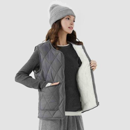 Gilet trapuntato da donna, cappotto casual senza maniche, giacca con zip foderata in pile, capospalla caldo autunnale invernale con tasche
