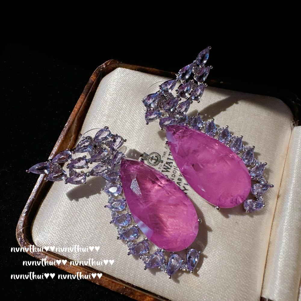 Nvnvthui Sotheby'S Glazed Egg Surface Gemstone Earrings Plated 18K Gold, Turquoise Flower Zircon Earrings
