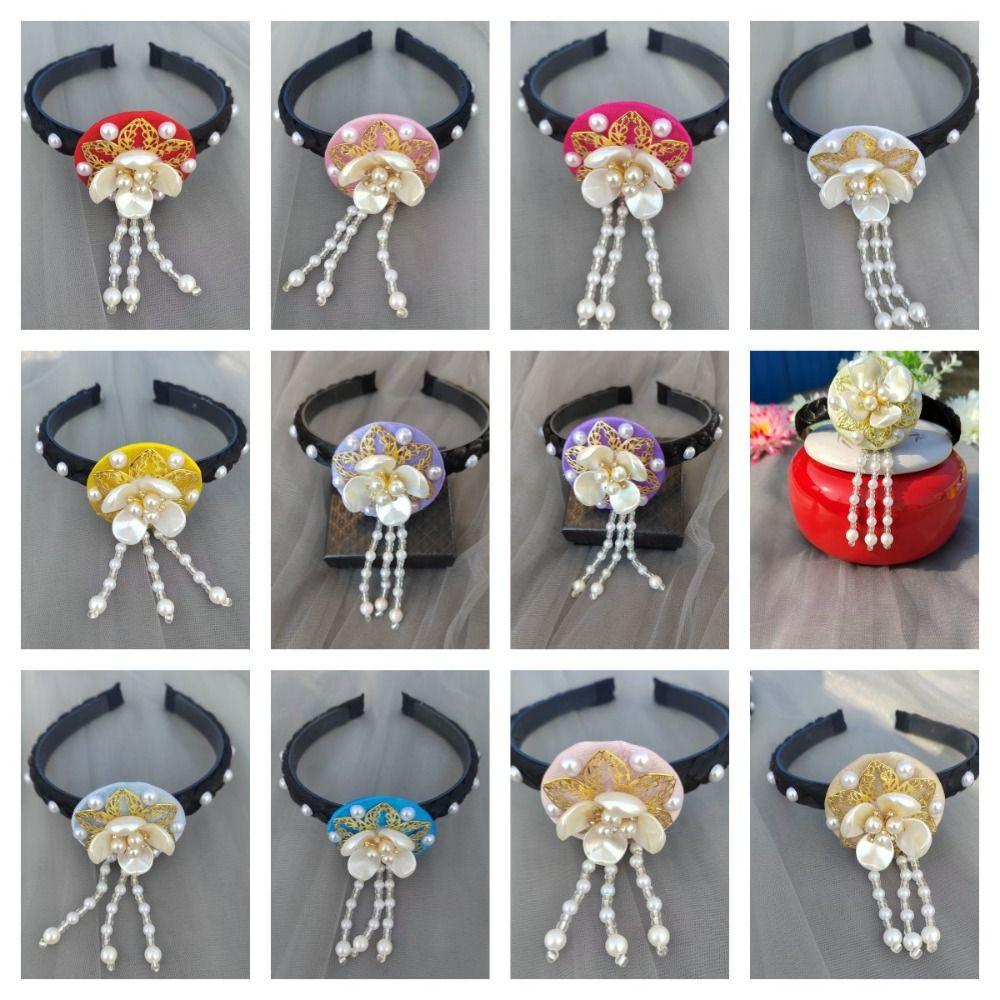 Flower Hanbok Hairband Pearl Stage Dance Hair Hoop Sweet Korean Headband  Girl