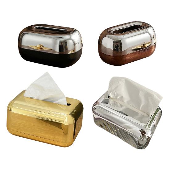 Tissue Box with Large Opening Mirror Surface Holder Anti-Slip Bottom Tissue Container for Living Room Coffee Table