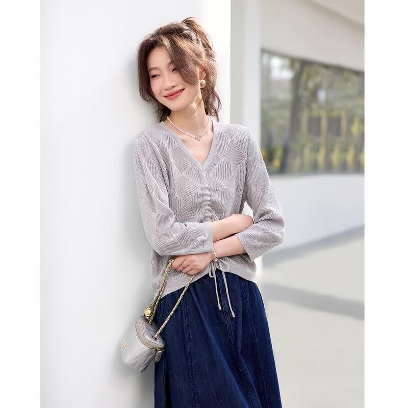 Srcr Women s Thin Wool Blend Drawstring Knit Top M