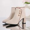 Block Heel Booties Women  Autumn Winter New Pointed Toe Side Zipper Small Leather Waterproof High Heels