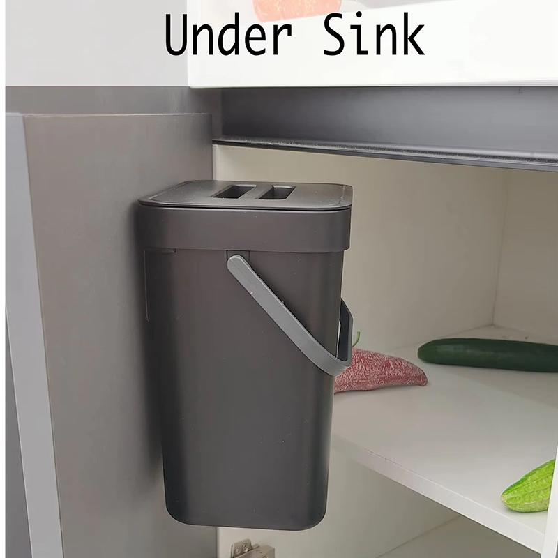 Small Plastic Trash Can, Hanging Small Trash Can with Lid Under Sink for Kitchen,Food Waste Bin ,Mountable Garbage Can Bathroom