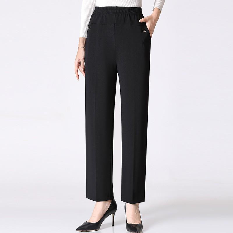 Plus Size Velvet-Lined Pants for Middle-Aged & Elderly Women - Autumn/Winter Straight Leg