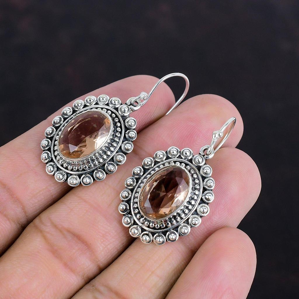 Faceted Morganite Earrings Gemstone Earring Vintage Jewelry 925 Sterling Silver Earring Handmade Jewelry Brand New Earring Gifts For Mother