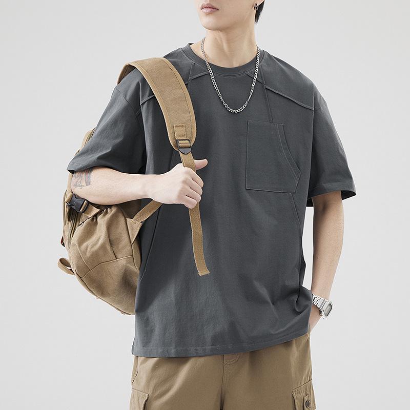 An Yang Pánské černé sešívané letní tričko s krátkým rukávem: Niche Jednobarevný design