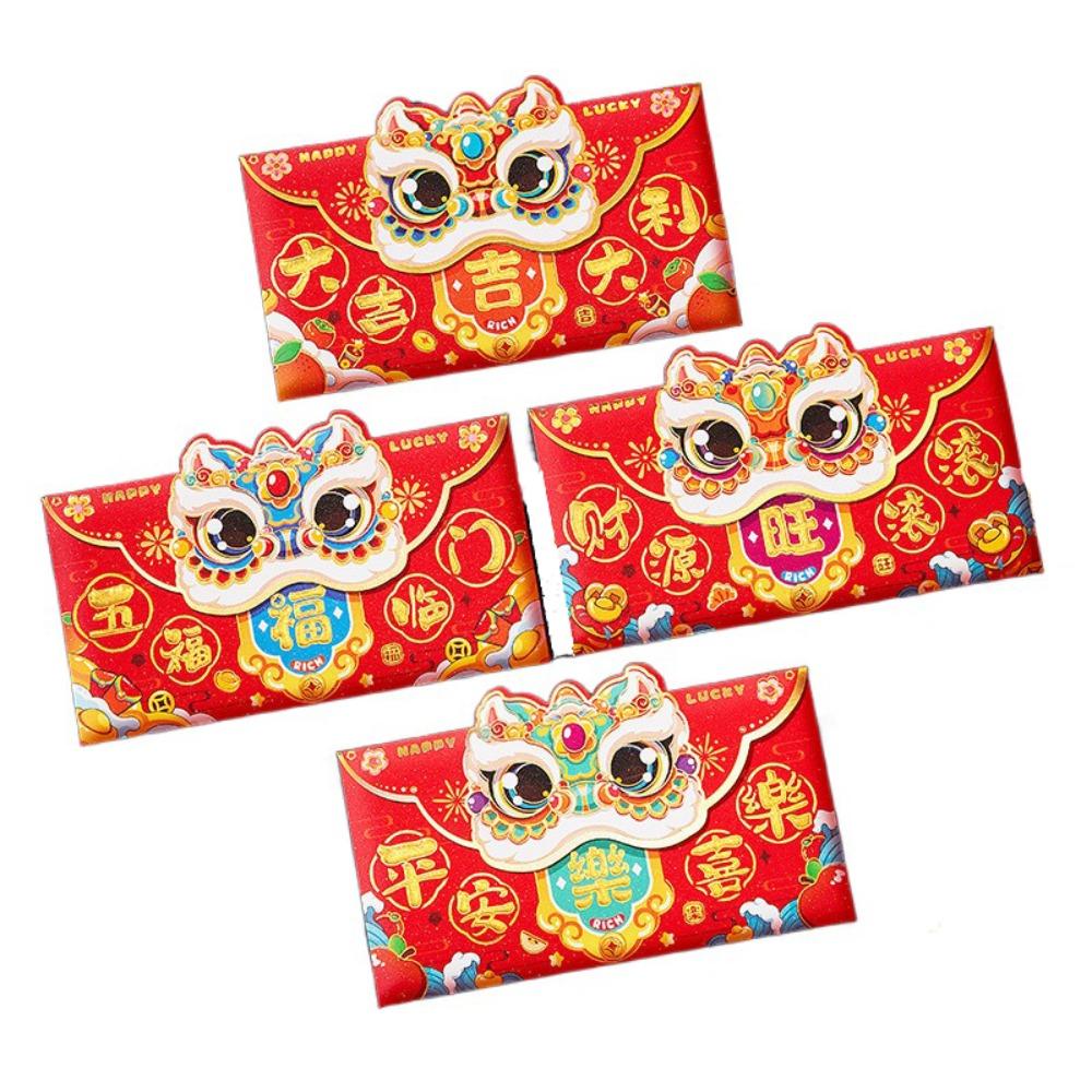 

4/6Pcs Chinese Style Cartoon Red Packets Exquisite Luck Money Bag Creative Money Packet Bonus Style D