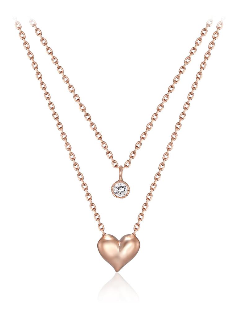 Ellejewelry Double-Strand Layered Heart Necklace Elbrnn247 (14K Gold Plated)