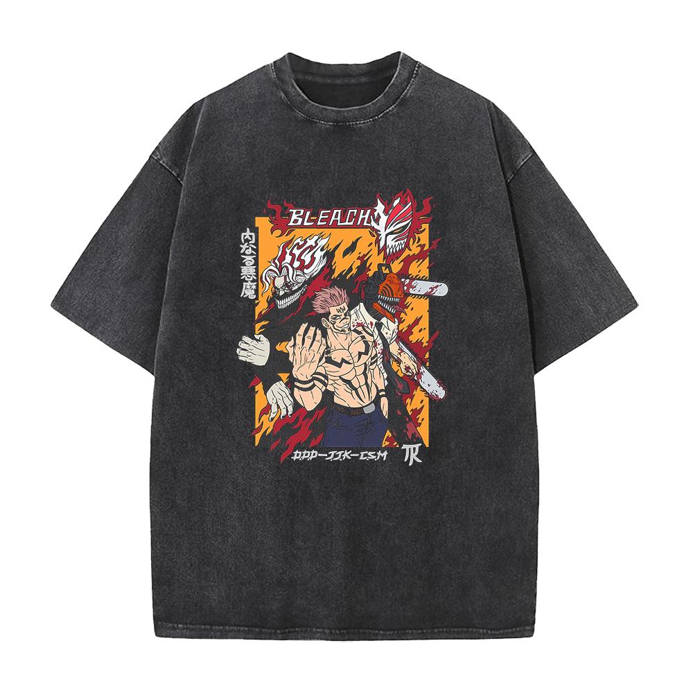 Anime Jujutsu Kaisen Geto Suguru Printed Tshirt Mens and Womens Washed Tshirt High Quality Vintage Cotton Tshirt Top