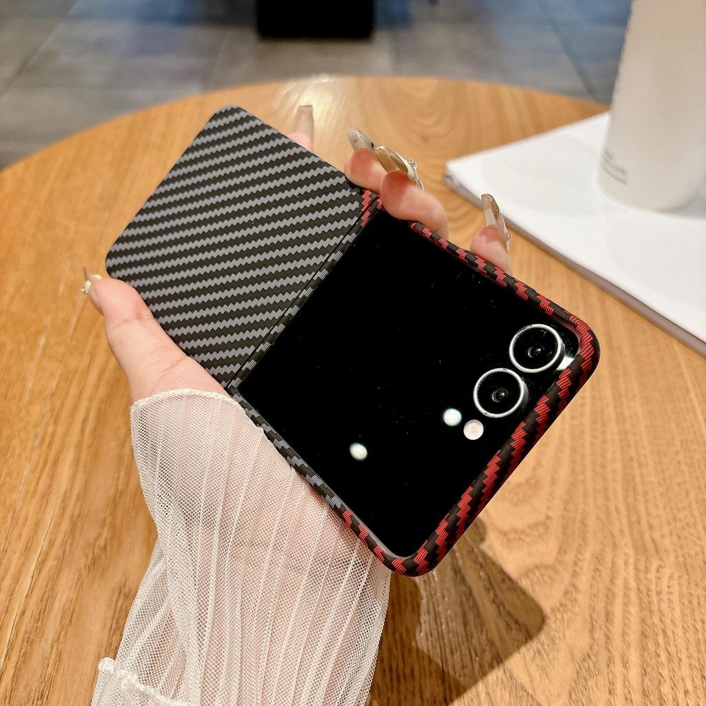 Luxury Carbon Fiber Protection Bumper Phone Case For Samsung Galaxy Z Flip7 Flip6 Flip5 Flip4 Flip3 Hard PC Contrast Color Shockproof Protective Cover