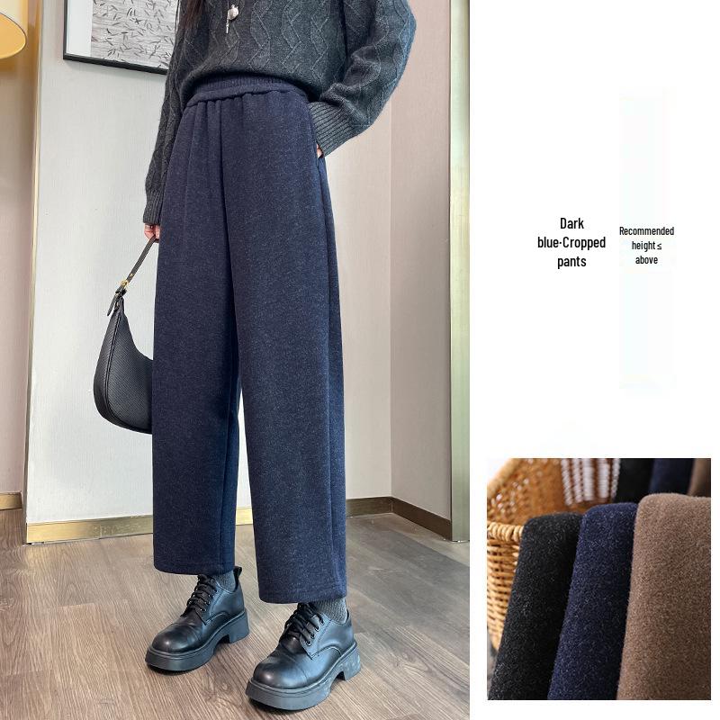 Women's Small Harem Pants - Autumn/Winter, 8/9 Length, Plus Velvet Thick Wool, Elastic Waist Casual Sweatpants