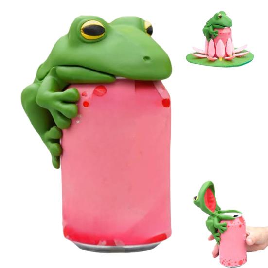 Frog Can Lid Lily Pad Cup Holder Set Reusable Soda Can Cover Secure Can Lids with Cup Holder Whimsical Drink Accessories