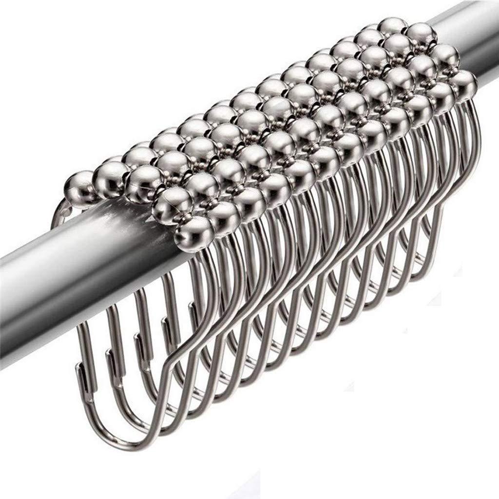12 Pcs/pack Rustproof Bath Curtain Rollerball Shower Curtain Rings Hooks 5 Roller Polished Satin Nickel Ball Curtain Accessories