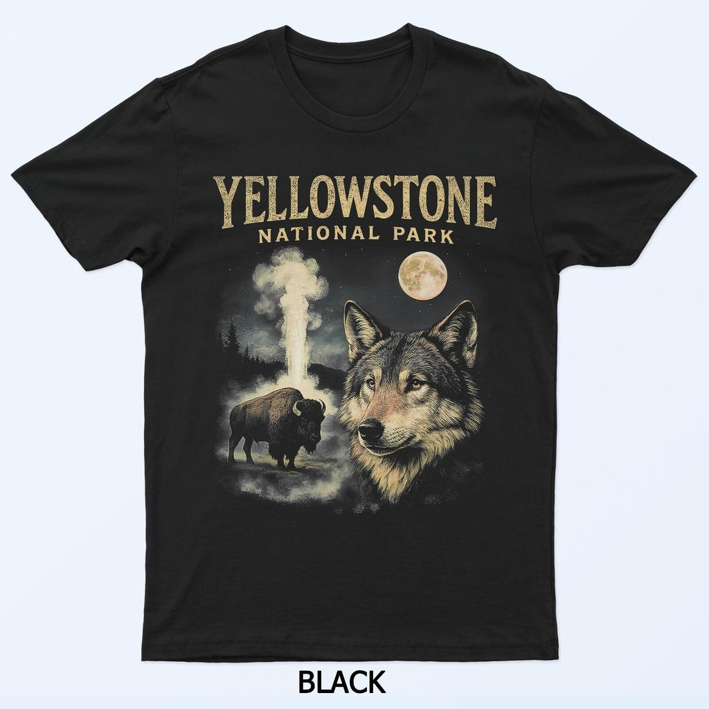 90er Yellowstone Nationalpark Wolf und Bison Vintage T-Shirt