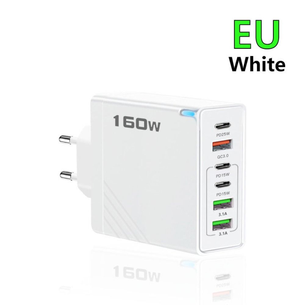 6 Anschlüsse 160W Ladestecker USB A+C Mehrfachanschluss-Ladegerät für iPhone/Xiaomi/Samsung