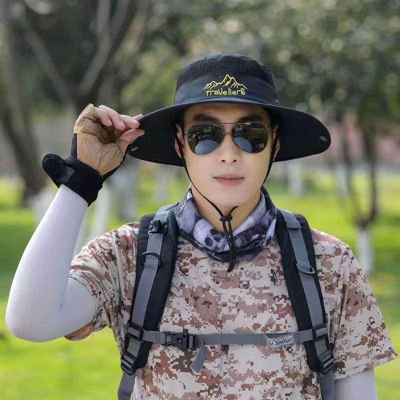 Bucket hat men's summer sun protection camouflage large brim sun hat outdoor breathable fishing hat mountaineering hat sun hat