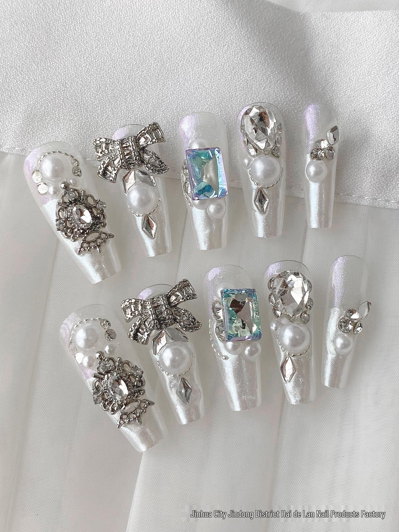 

Роскошные стразы ручной работы накладные ногти - Блестящий нейл-арт для невест