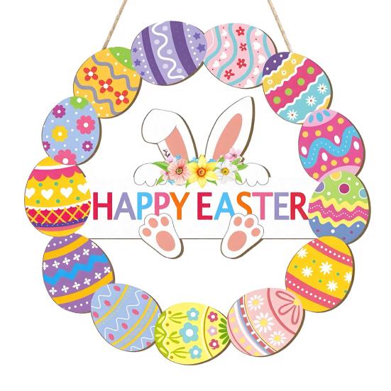 Wooden Easter Door Wreath for Bunny Eggs Porch Front Door Happy Easter Sign for Spring Window
