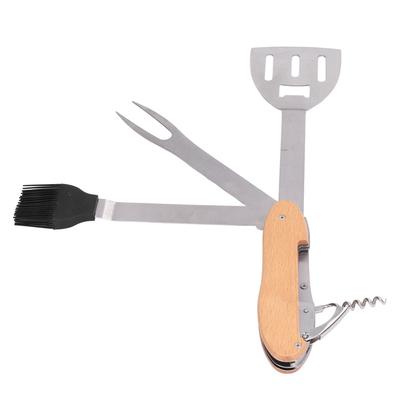 BBQ Tool Set 5 In 1 Multifunction Foldable Portable Spatula Brush Fork Bottle Opener Stainless