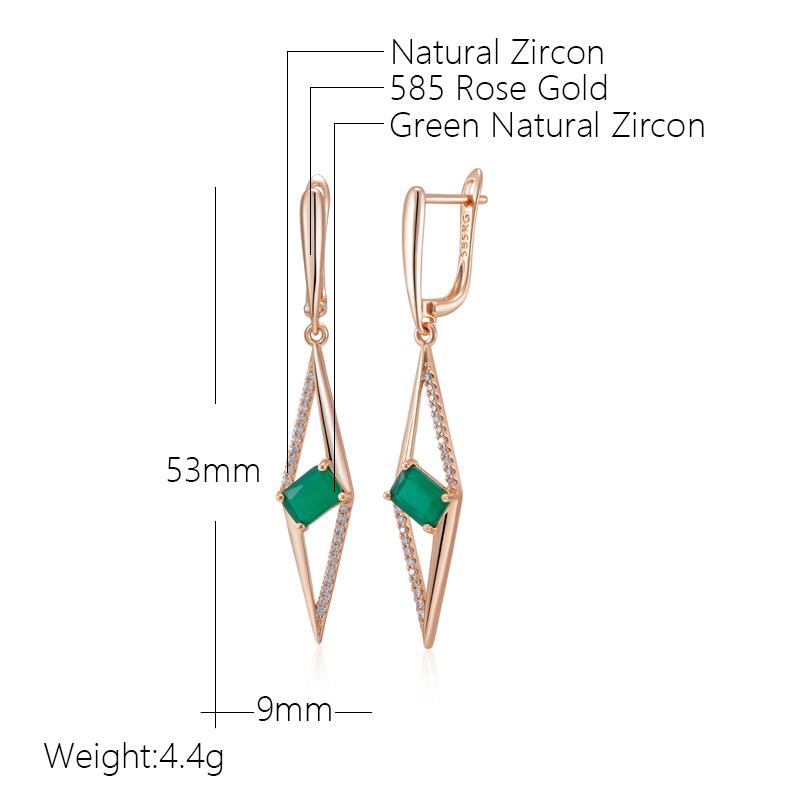 Square Green Natural Zircon Long Drop Earrings For Women Fashion  Rose Gold Accessories Wedding Party Daily Jewelry
