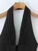 Autumn Women's Slim-Fit Beach V-Neck Ruched Halter Dress
