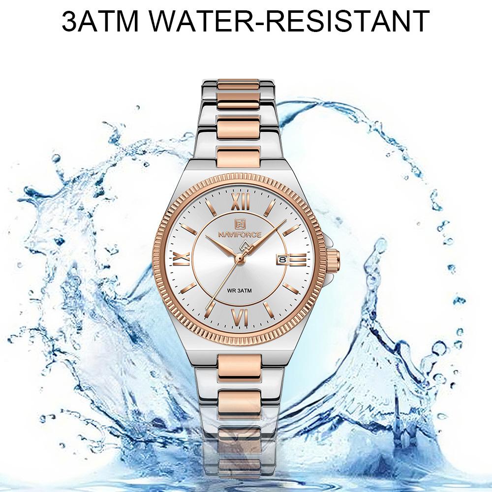 NAVIFORCE Original Women Business Watch Stainless Steel Strap 30m Waterproof Calendar Simple Dial Women Lady Casual Watch NF5073