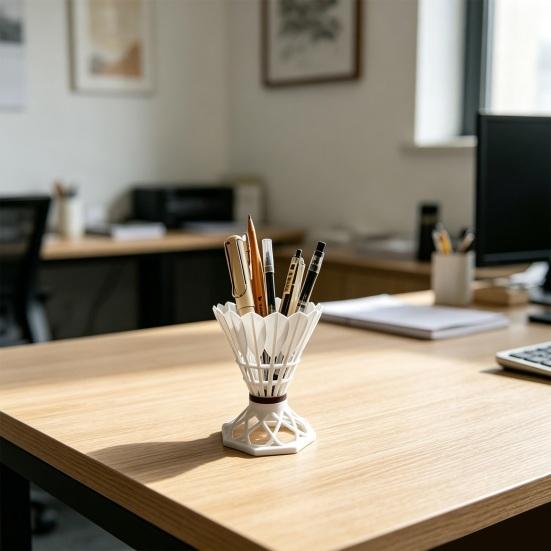 Badminton Pen Holder, Creative Sports Theme Desk Organizer for Fans, 3D Printed Desktop Ornament, Practical Office Stationery Storage