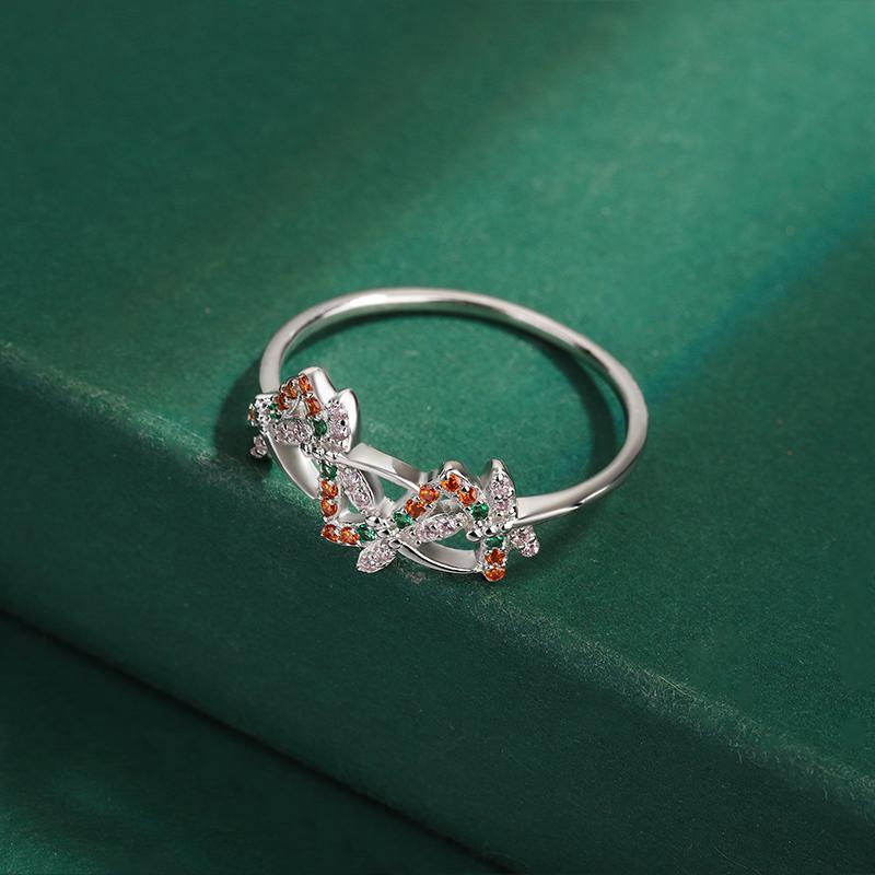 Kreativer Regenbogen-Hohlblumen-Bienen-Schmetterlings-Saphir-Vollzircon-Paarring für Frauen Sterlingsilber-Geschenk-Party-Schmuck