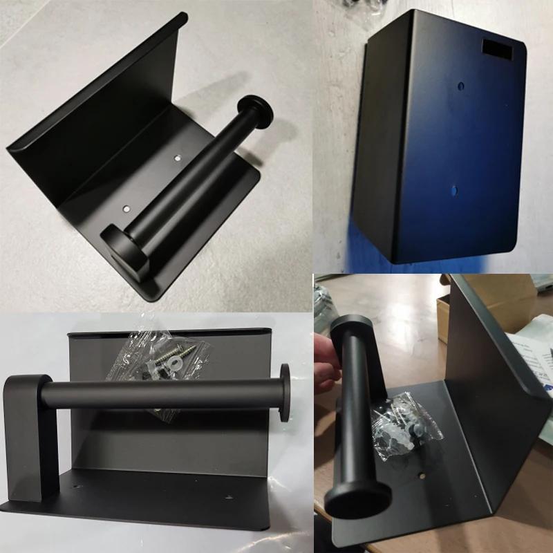 Stainless Steel Toilet Paper Holder Shelf with Tray Bathroom Accessories Kitchen Wall Hanging Punch-Free
