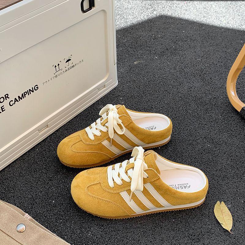 Baotou half slippers women wear new yellow women without heels and one pedal lazy