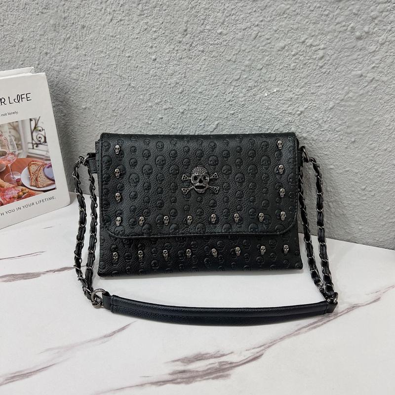 SHELKSBAG Ladies Tinny Crossbody Bag Women Black Fashion Tote Skull Printed and Rivets Studded Goth Punk Studded Gothic Hand Bag