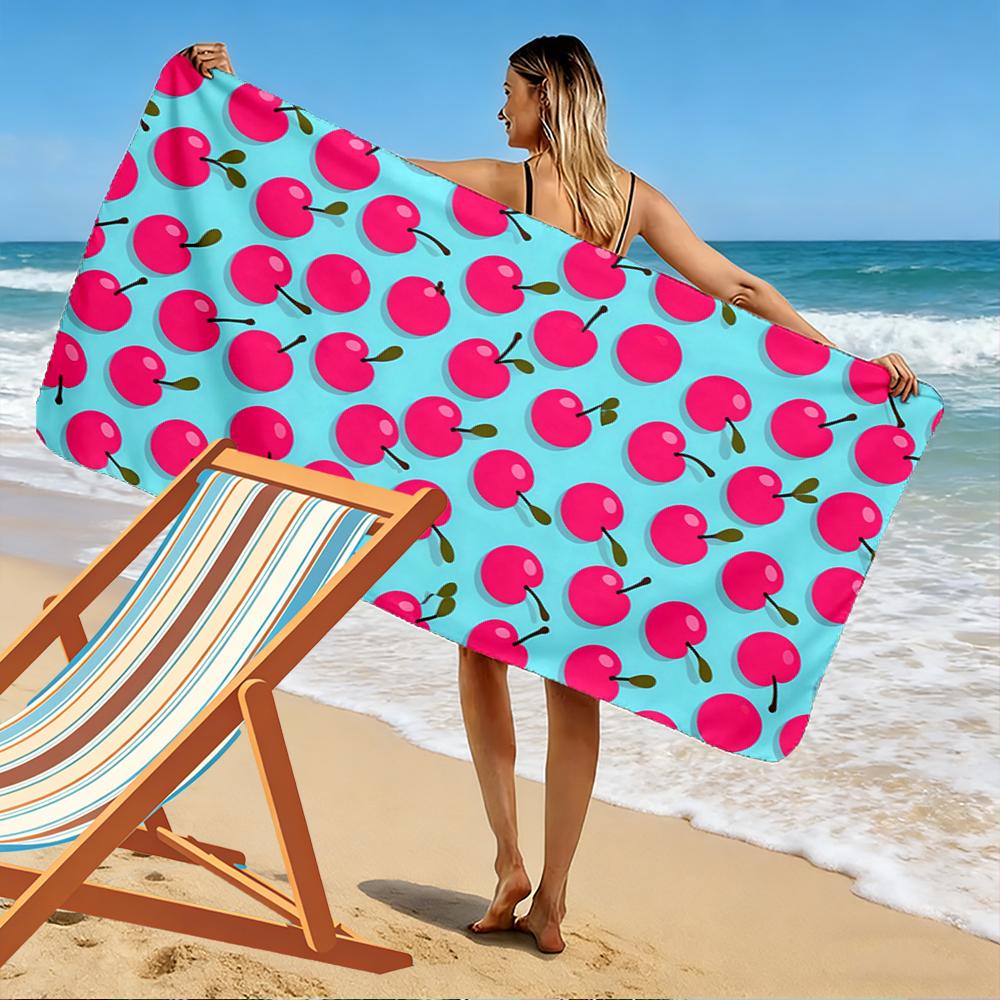 Pink Cherry Pattern Beach Towel Beach towel quick-drying for travel outdoor sports jogging beach and swimming