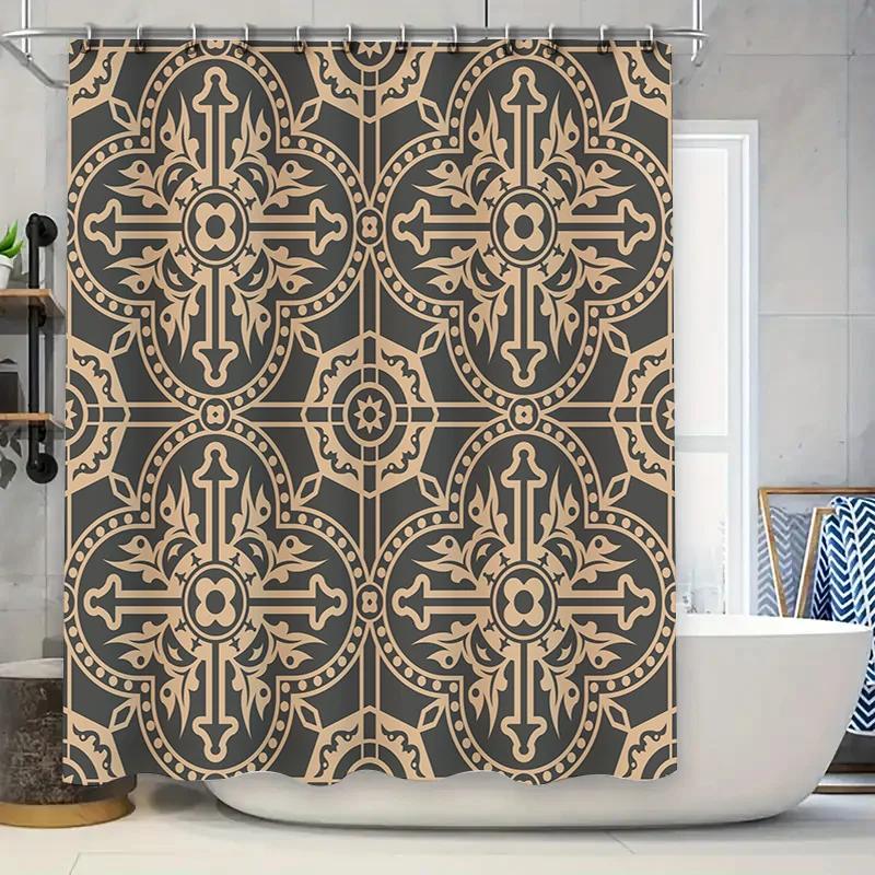 

Винтажный Узор Шторка для Душа Водонепроницаемая Домашний Декор Декор Ванной Комнаты Темно-Серые Бежевые Цвета W90xH180cm