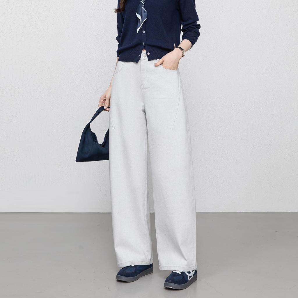 Women's Wide-Leg Scimitar Jeans - Slimming, Flaw-Covering, 3D Cut, Pocket Design, Denim Blue, Spring Style