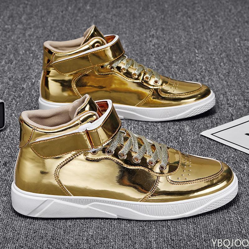 Luxusní Lesklé Zlaté Pánské Ležérní Boty Vysoké Tenisky Designérské Flitry Unisex Kožené Pánské Tenisky Třpytivé Boty Zapatilla Hombre