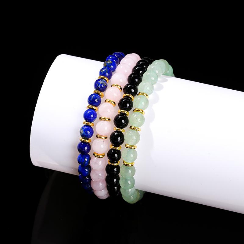 JD Natural Stone Green Aventurine 6mm Round Bead Stainless Steel Bracelet Women Trendy Adjustable Reiki Healing Jewelry Female
