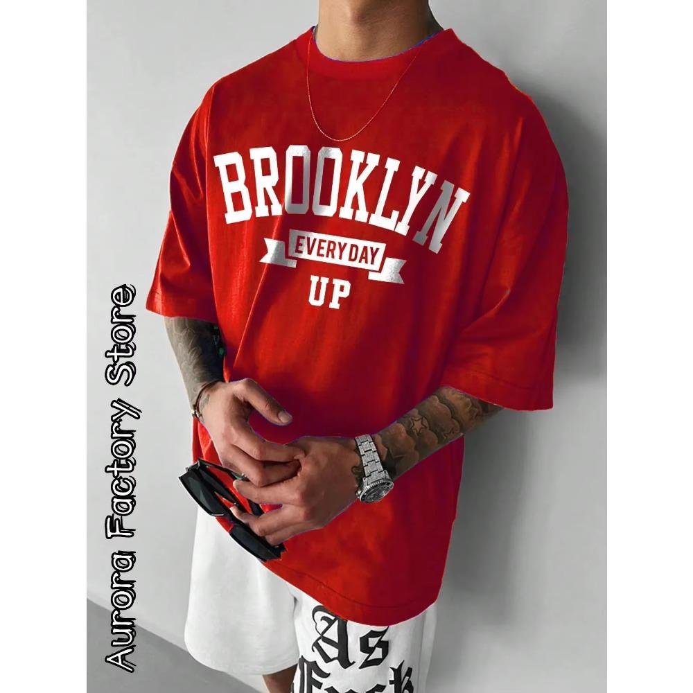 Summer Men Cotton T-Shirt Brooklyn Printing Tops Tees Male Fashion Letter Camiseta Short Sleeve Clothing Harajuku Streetwear