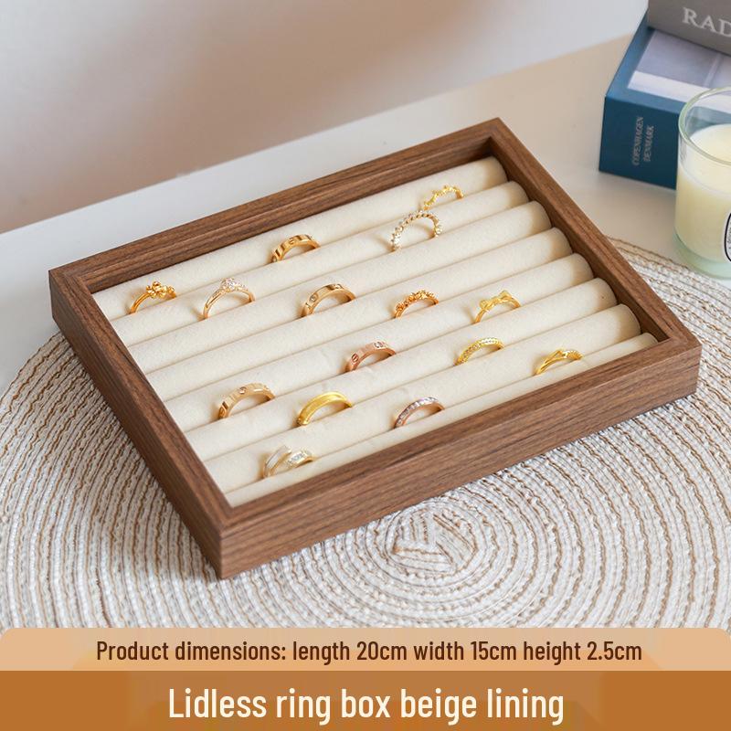 High-End Walnut Wood Grain Flip-Top Jewelry Box – Dustproof, Anti-Oxidation Ring Display