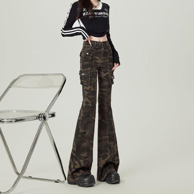 Spicy Girl Camouflage High-Waisted Slimming Flare Jeans - New American Spring/Summer Style XS камуфляжный