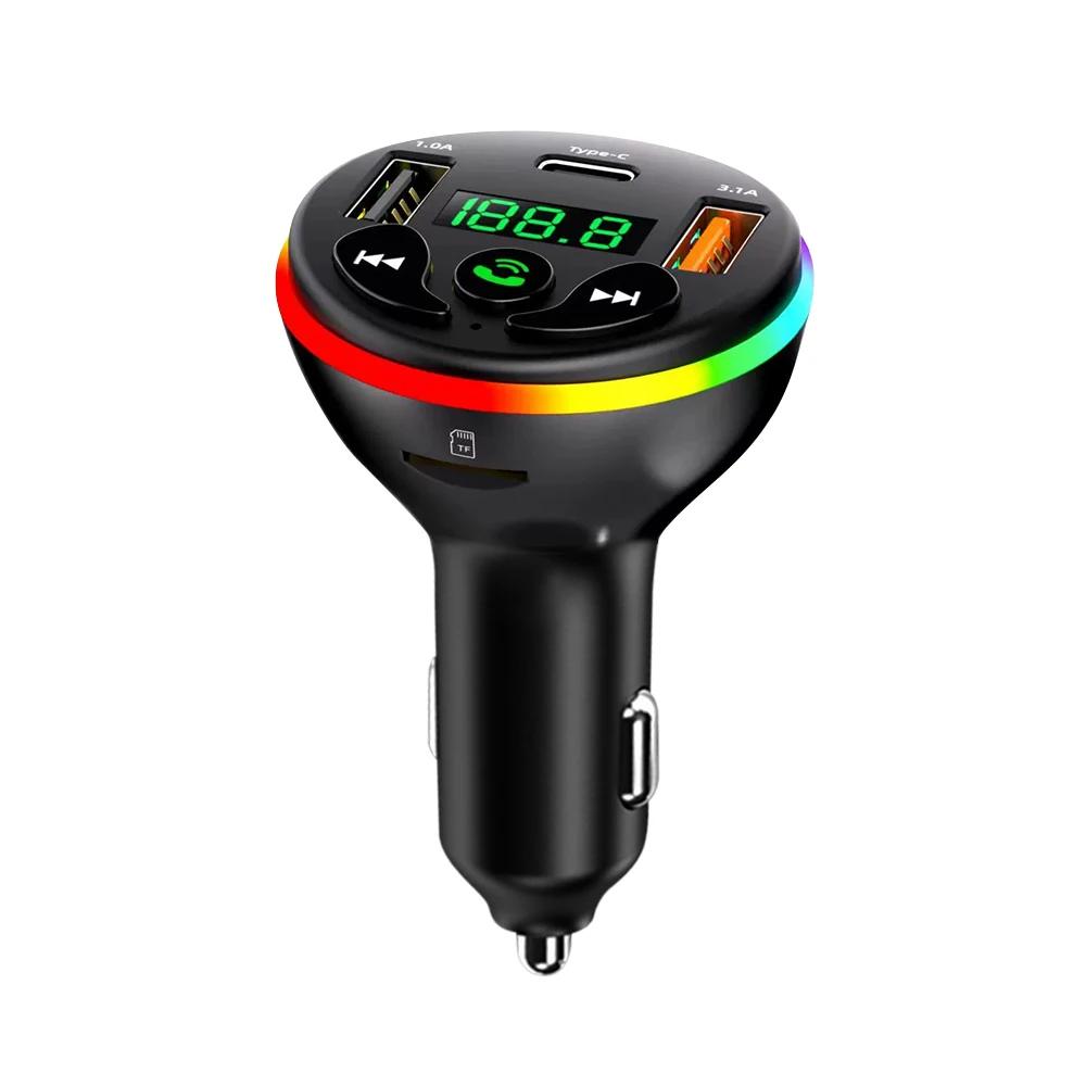 Bluetooth 5.0 FM Transmitter Car MP3 Modulator Player Handsfree Audio Receiver PD+USB Phone Charger With 3 In 1 Charge Cable