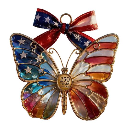 Yousheng Independence Day Patriotic Hanging Decoration, Butterfly Hummingbird Cat Bell Ornament for 4th of July, USA 250th Anniversary Stained Glass