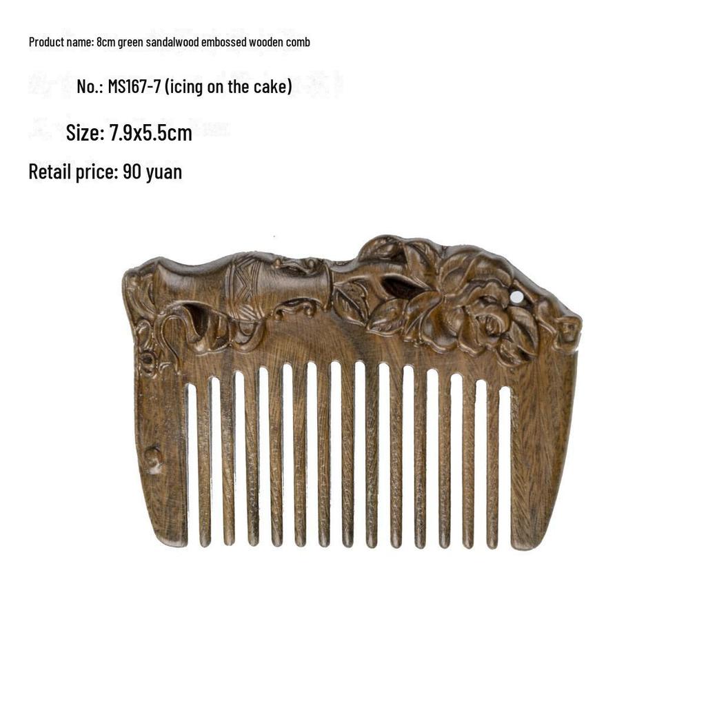 Green Sandalwood Carved Portable Scalp Massage Comb for Women