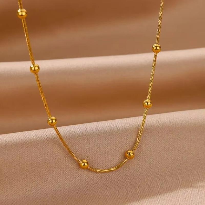 Simple round bead snake bone chain necklace female collarbone chain titanium steel color-preserving jewelry hot-selling