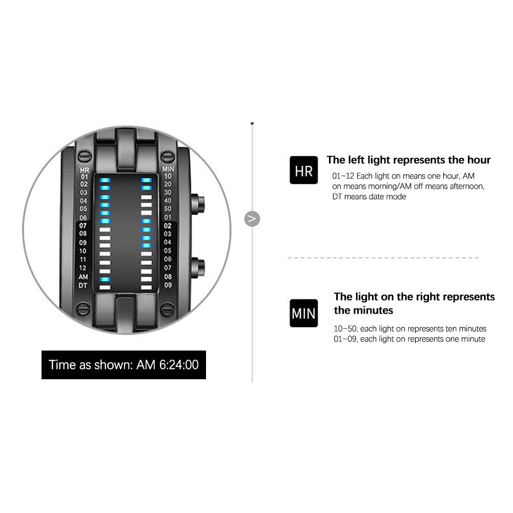 Wasserdichte Vergoldete Uhr Luxus Edelstahl Binär Leuchtende LED Elektronische Anzeige Uhren