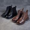 Leather small short boots British style Martin boots spring and autumn versatile flat-bottomed cowhide single boots brown retro women's boots