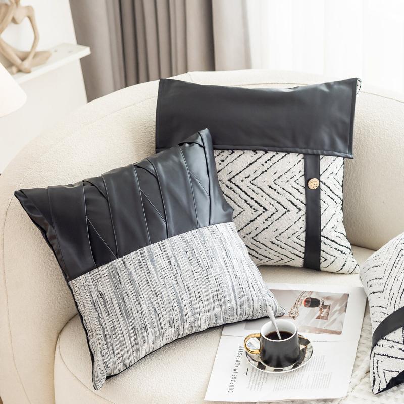 Jmg Clothing Unisex Black/Light 45X45cm Leather Throw Pillow Cover Luxury Plaid Stamping Waist Cushion Cover Decor Home Decorative Pillowcase
