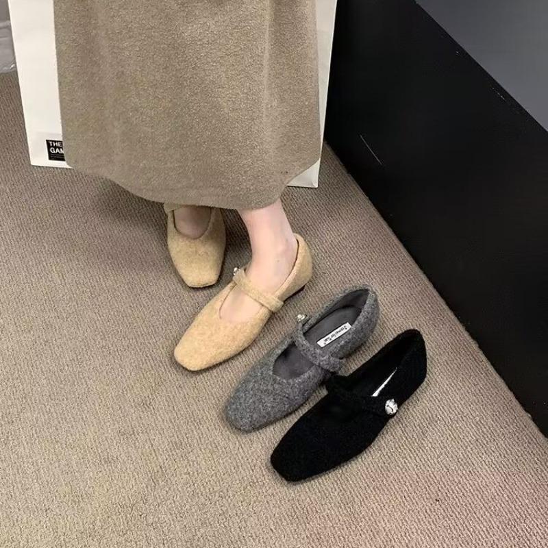 Fashion Women's Thick Heel Cotton Shoes Winter New Square Head Shallow Mouth Suede Soft Sole Anti-slip Wear-resistant Low-top Shoes